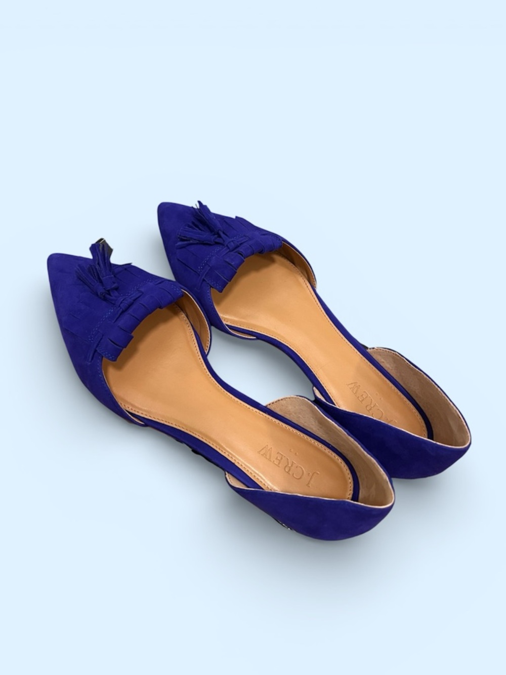 J Crew Royal Blue Pointed-Toe Tassel D’Orsay Flats Size 8 New